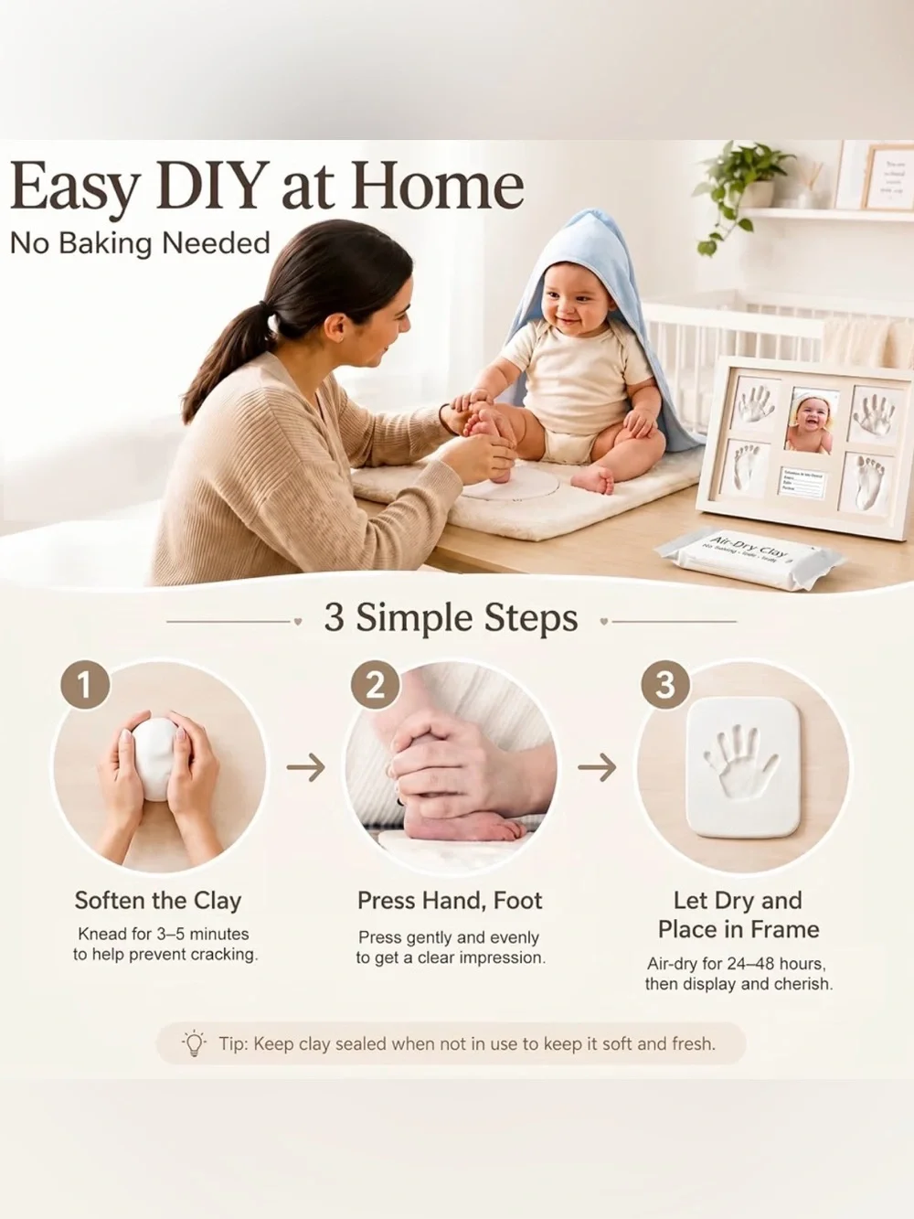 Baby Handprint & Footprint Keepsake Frame - White